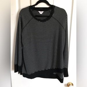 Danskin Black/white Striped Crew Neck Pullover